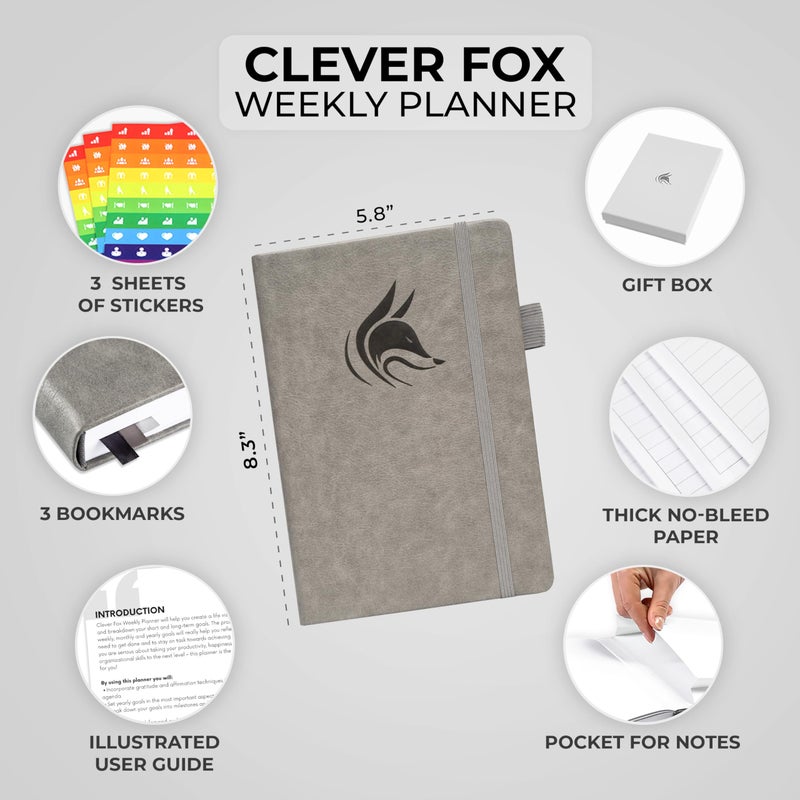 Clever Fox Planner â€“ Undated Weekly & Monthly Planner for Productivity, Time Management & Goals â€“ Organizer Journal â€“ A5 (Gray) - Image 2